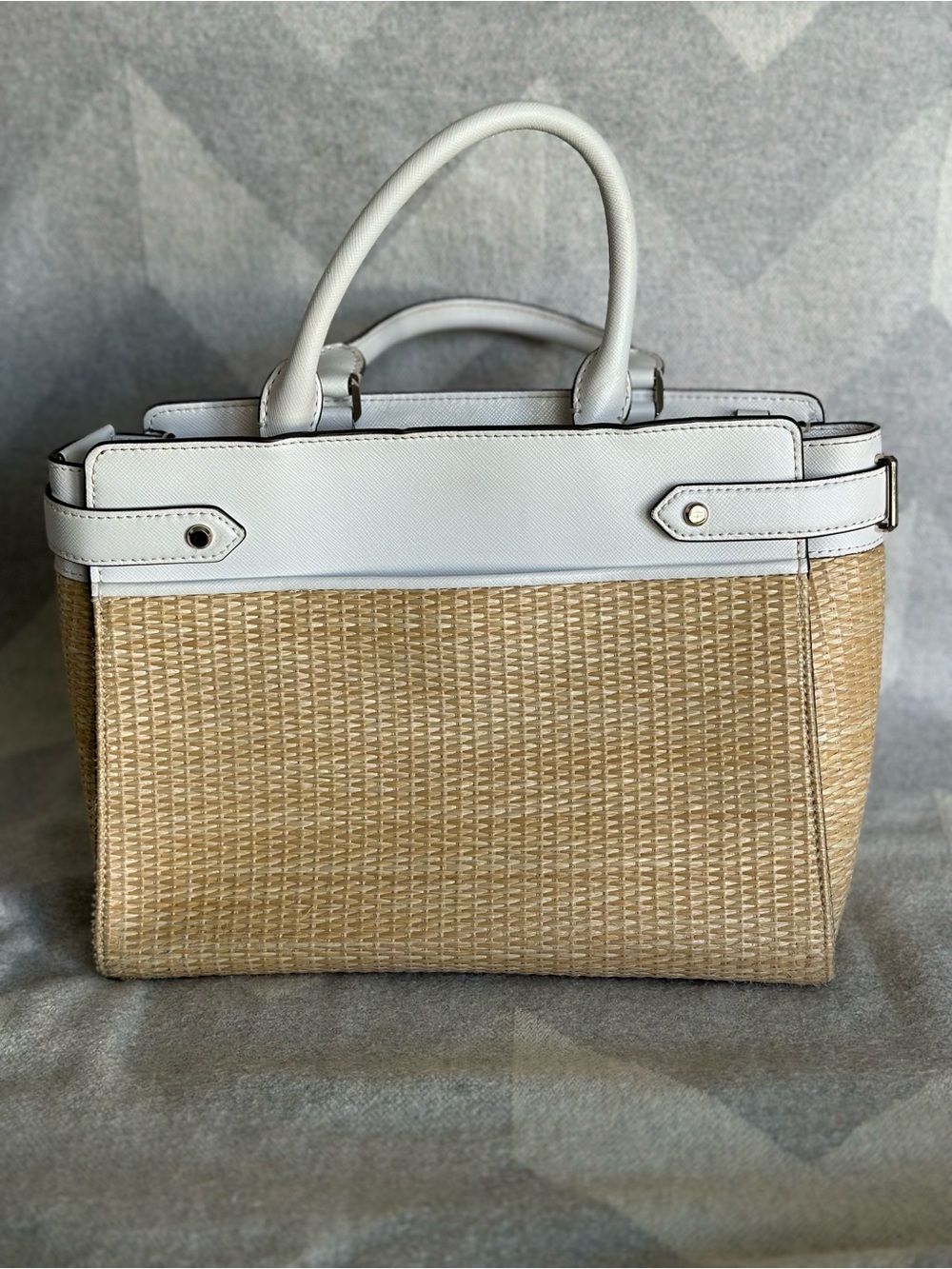 kate spade New York Staci straw medium satchel in white dove - Picture 2 of 15